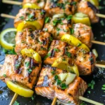 Grilled Salmon Skewers with Garlic and Dijon