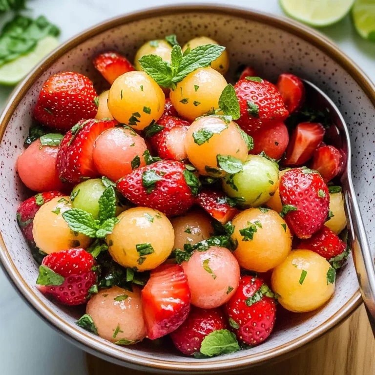 Melon Strawberry Salad with Lime Mint Dressing