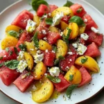 Refreshing and Juicy Watermelon Peach Salad for Hot Summer Days