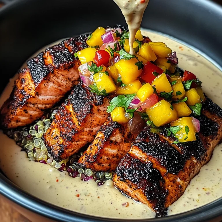 Blackened Salmon Bowl With Mango Salsa & Chipotle Crema